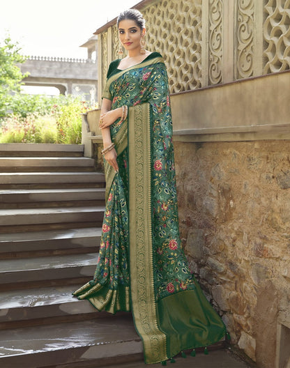 Green Dola Silk full Digital Printed Party Wear Saree