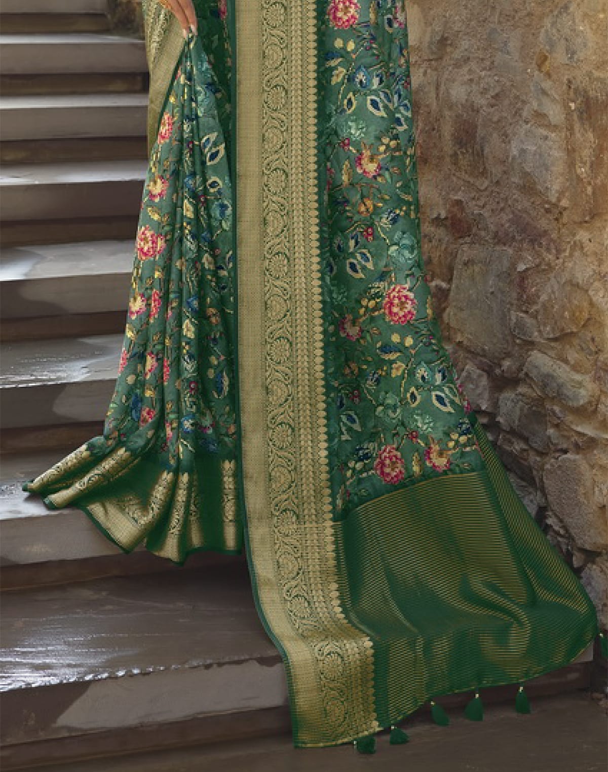 Green Dola Silk full Digital Printed Party Wear Saree