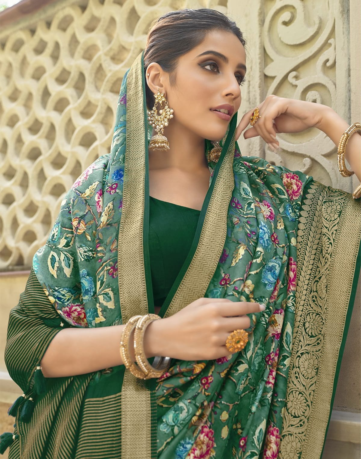 Green Dola Silk full Digital Printed Party Wear Saree