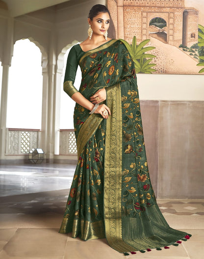 Green Soft Dola Silk with Kalamkari Print Saree