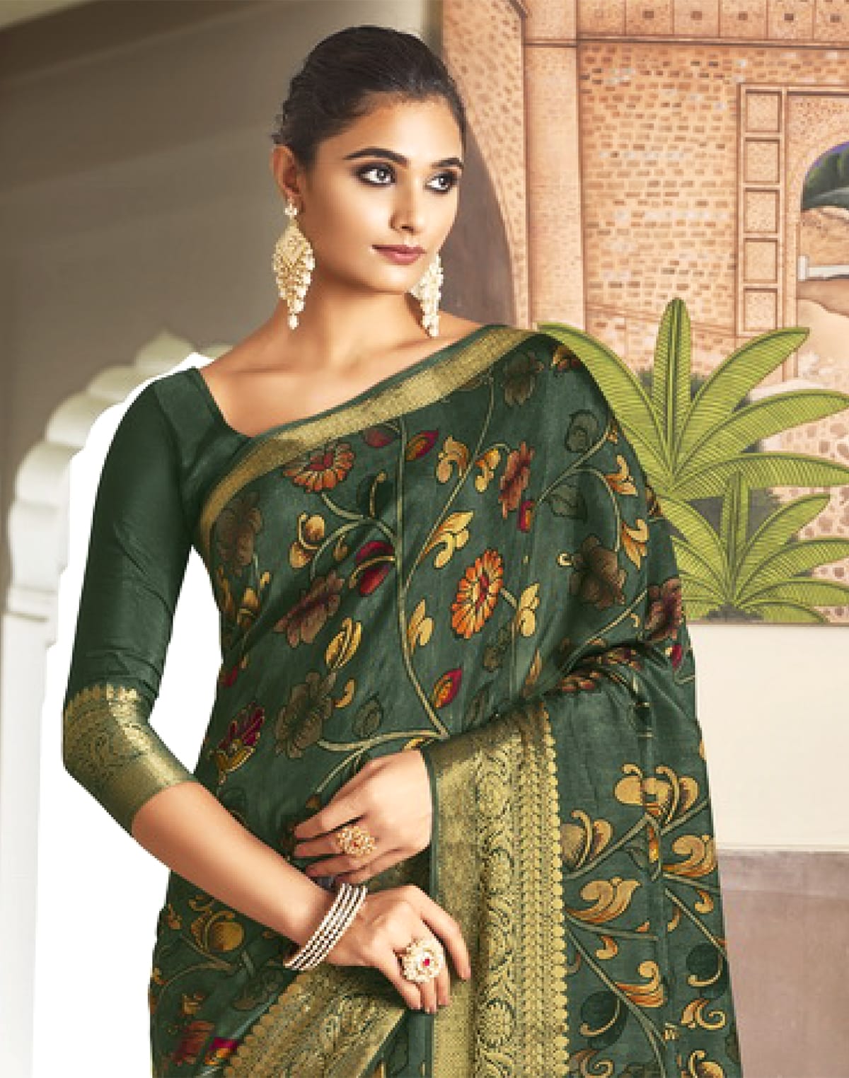 Green Soft Dola Silk with Kalamkari Print Saree