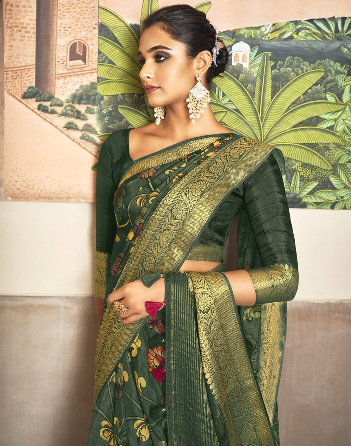 Green Soft Dola Silk with Kalamkari Print Saree