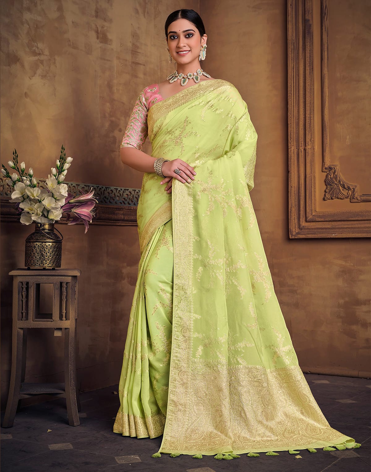 Elegant Light Green Dola Silk Saree