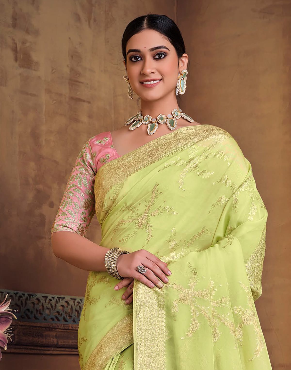 Elegant Light Green Dola Silk Saree