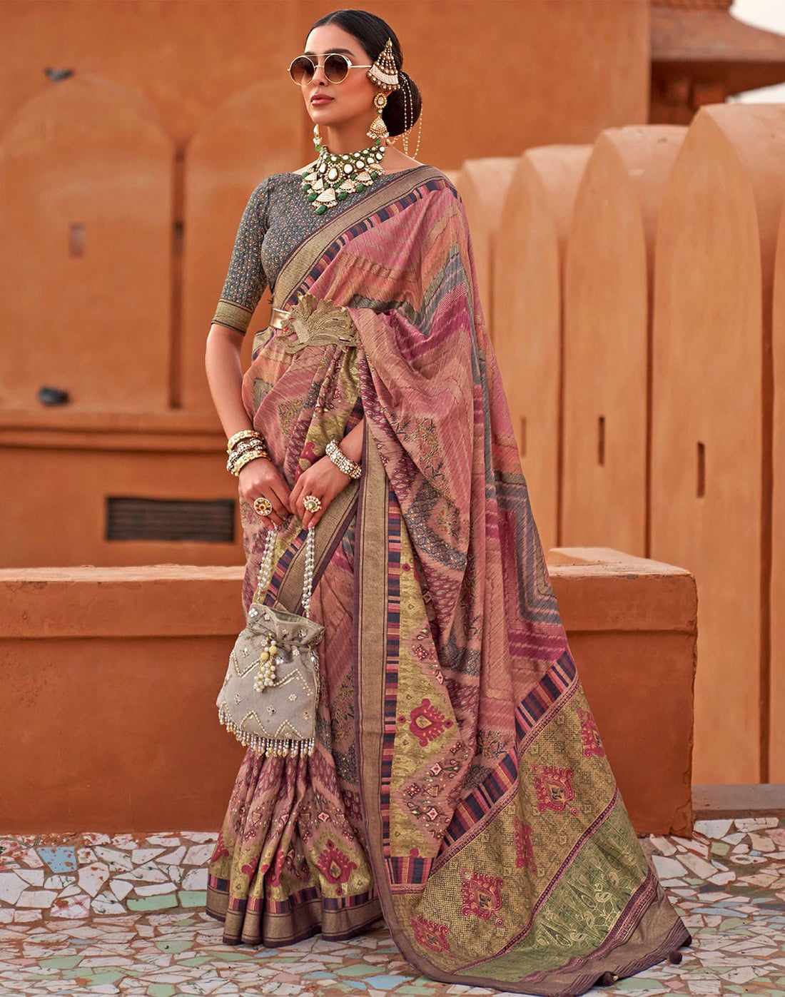 Orange Designer Jute Silk Saree With Madhubani Boarder and Pallu