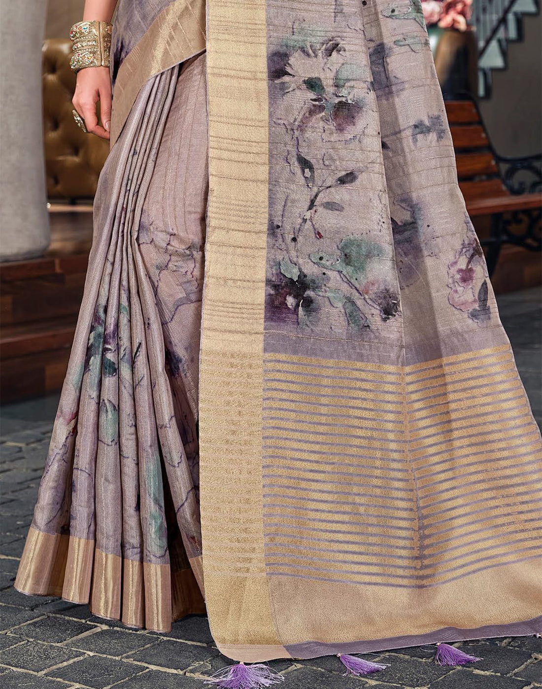 Grey Graphic Print Bagalpuri fabric Saree