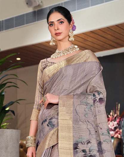 Grey Graphic Print Bagalpuri fabric Saree