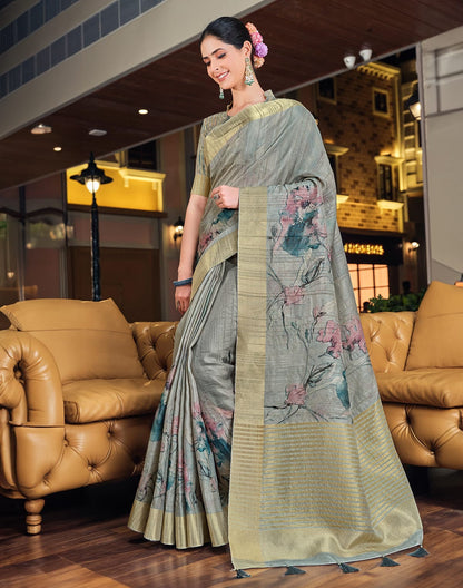 Grey all over digital prit Bagalpuri Silk Saree