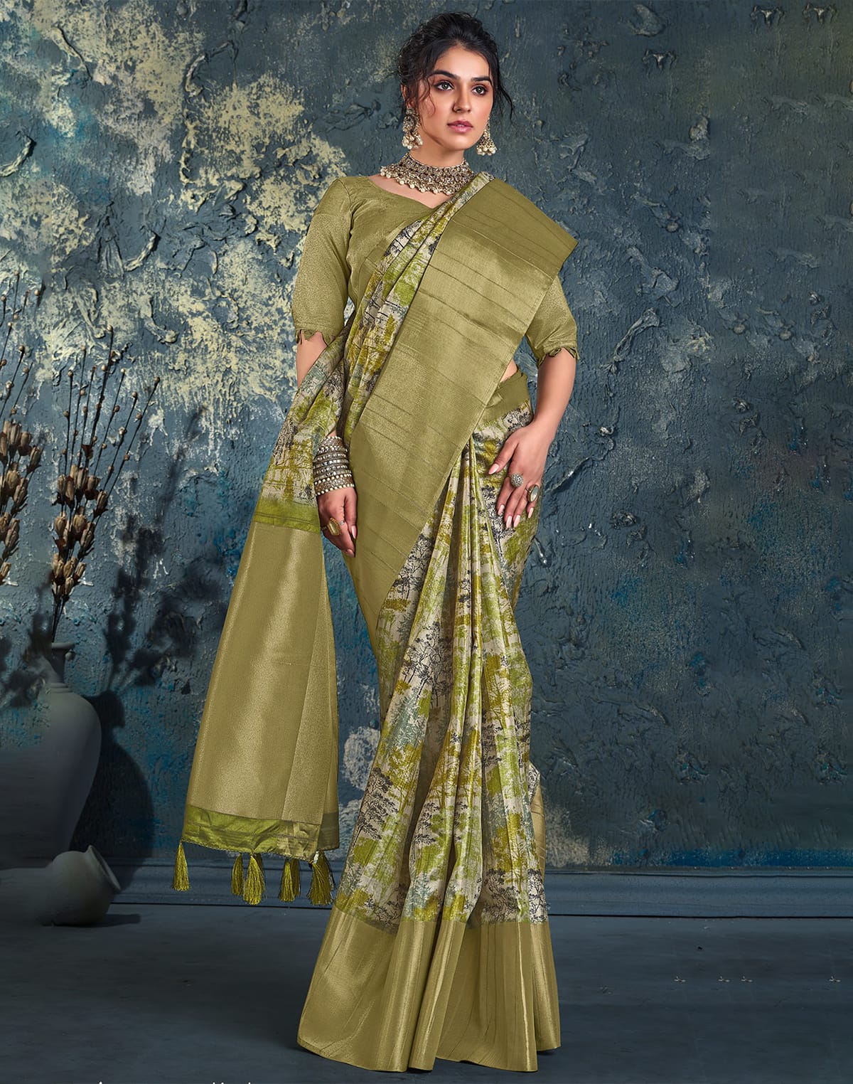 Parrot Green light weight Jute Designer Saree