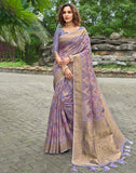 Attractive Violet Coloured Floral Jute Fancy Saree