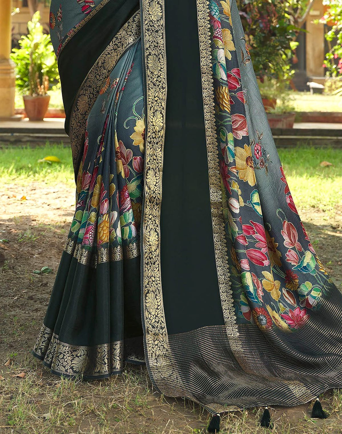 Soft Dola Silk Kalamkari Print Light Blue Saree