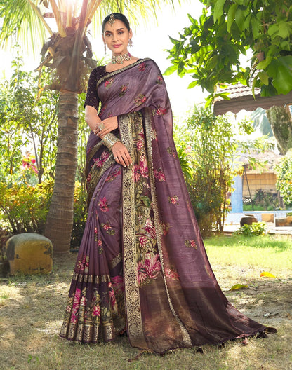 Light Purple All over Floral bunches Dola Silk Saree