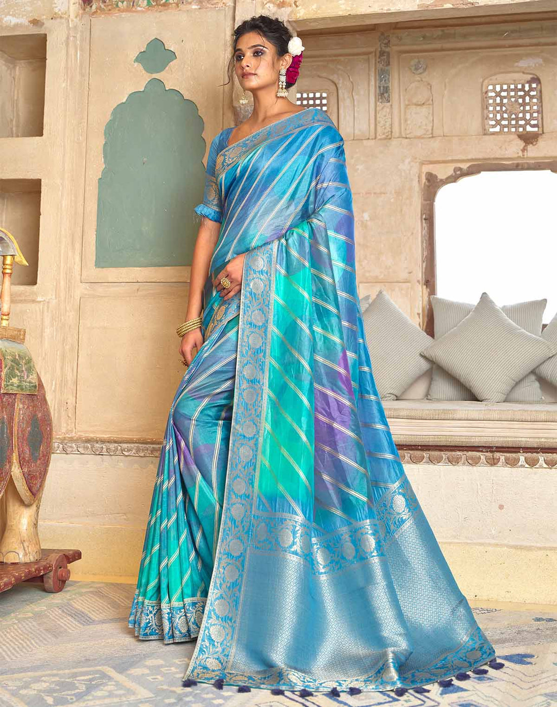 Soft Dola Silk Zari Printed Saree