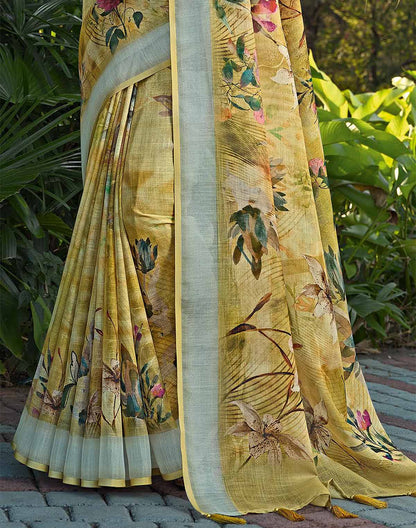 Floral Digital Print Linen Cotton Saree