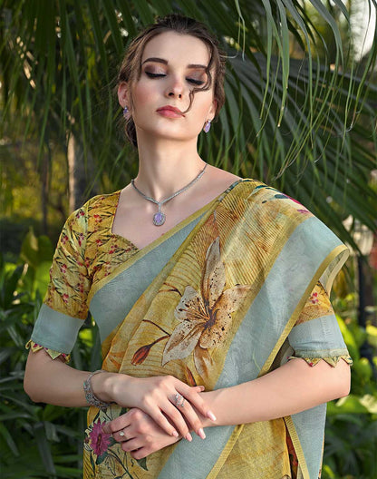 Floral Digital Print Linen Cotton Saree