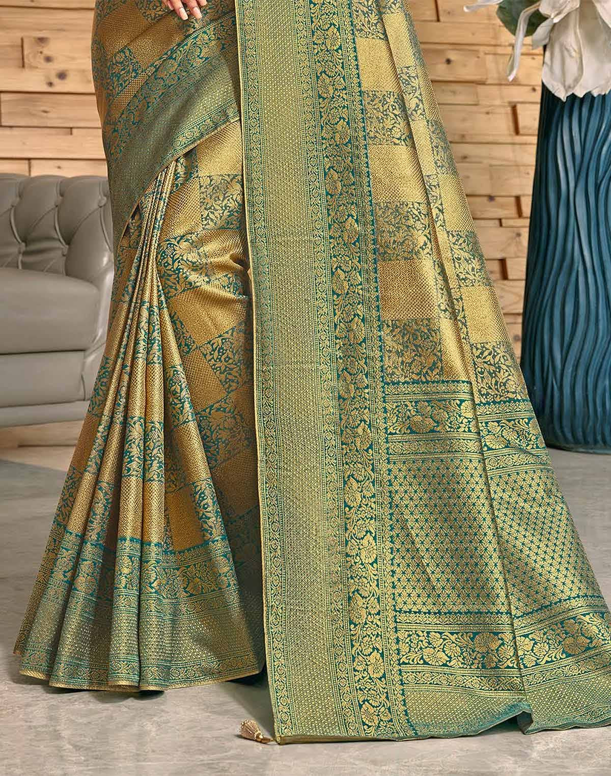 Light Green Meena work Padiya Banaras Tissue Saree