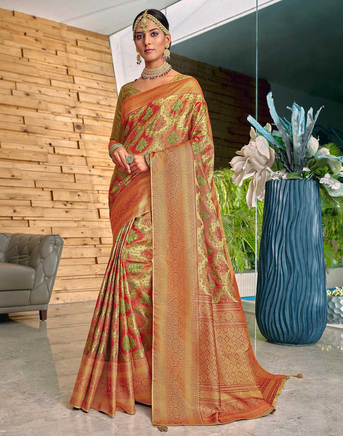 Elegant Padiya Meena work Banaras Tissue Saree