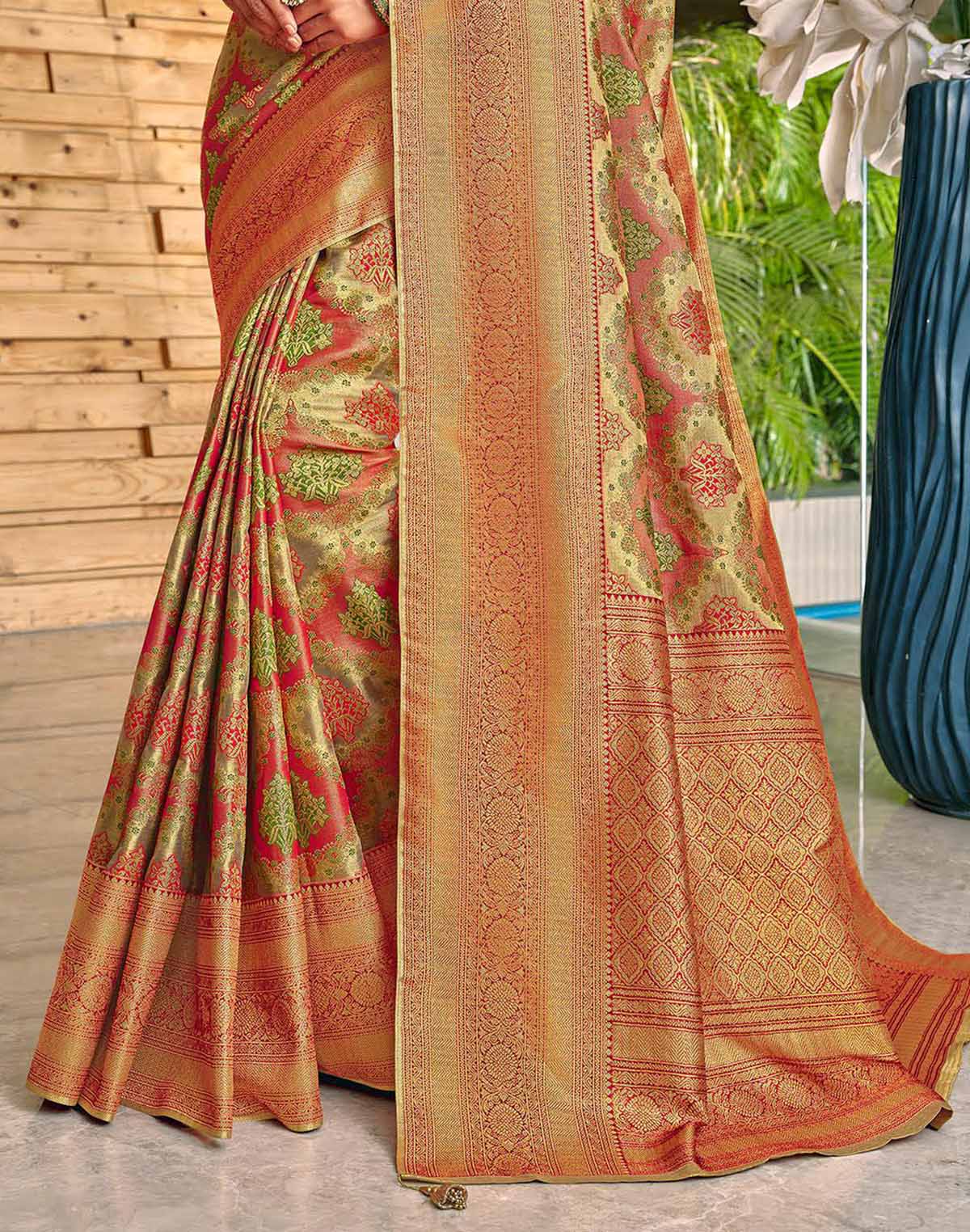 Elegant Padiya Meena work Banaras Tissue Saree