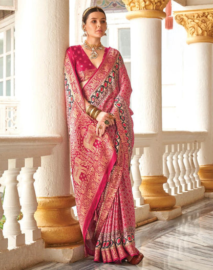 Pink Coloured All Over Floral Print Soft Georgette Saree