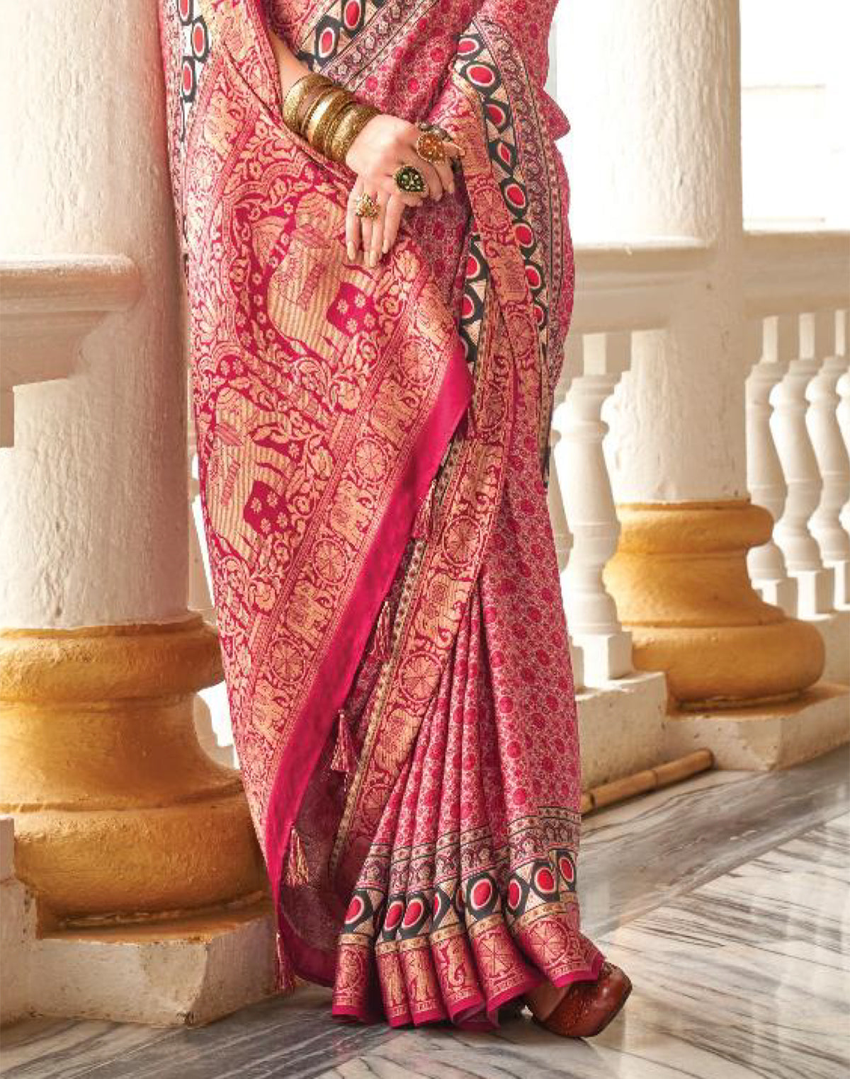 Pink Coloured All Over Floral Print Soft Georgette Saree