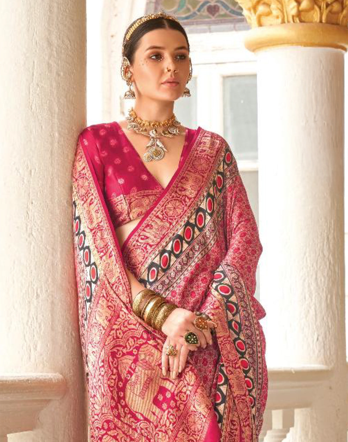 Pink Coloured All Over Floral Print Soft Georgette Saree