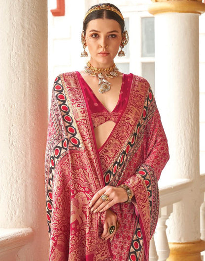 Pink Coloured All Over Floral Print Soft Georgette Saree