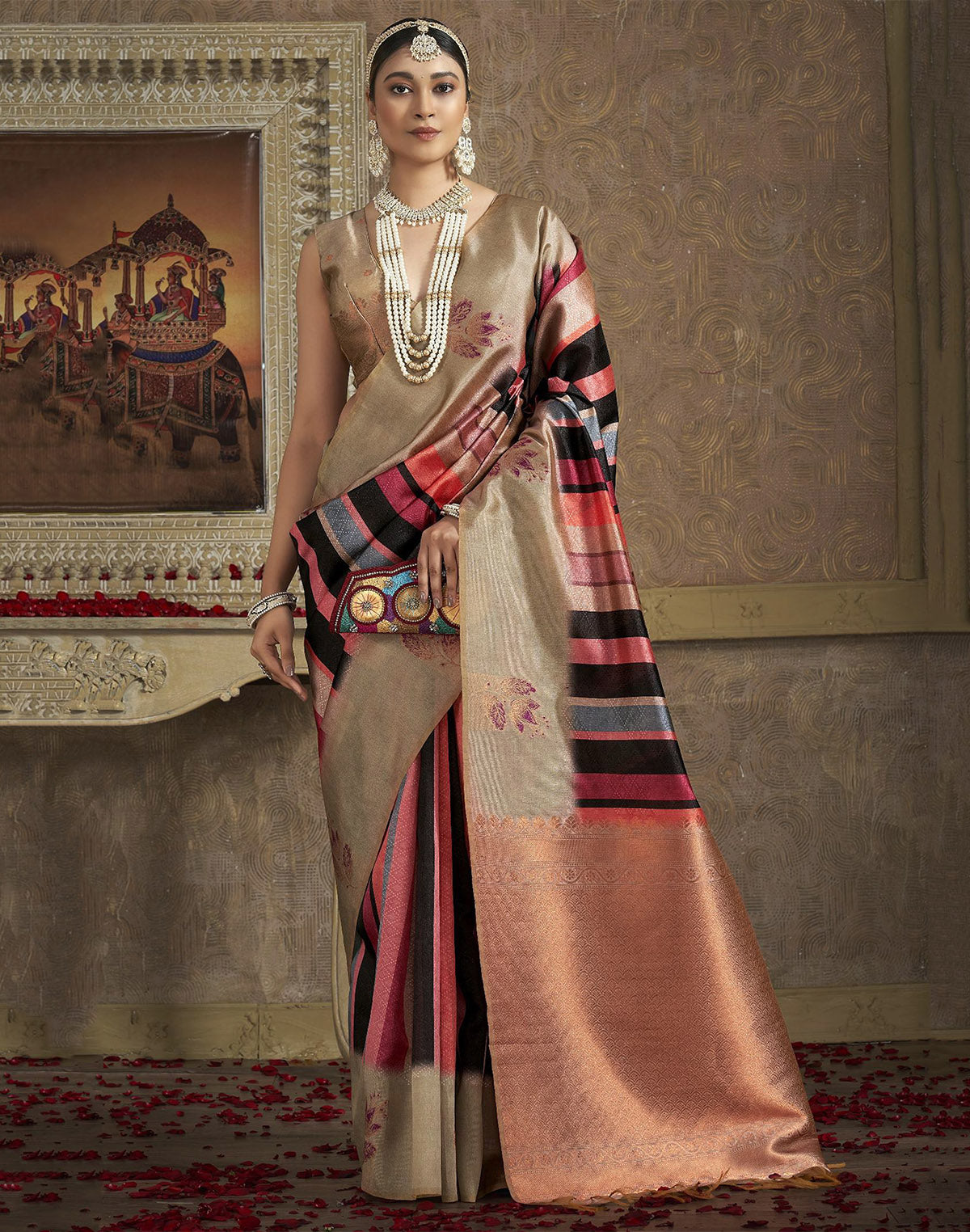 Multi Colour Printed Organza Saree