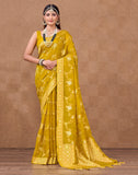 All Over Floral Design Organza Saree in Yellow