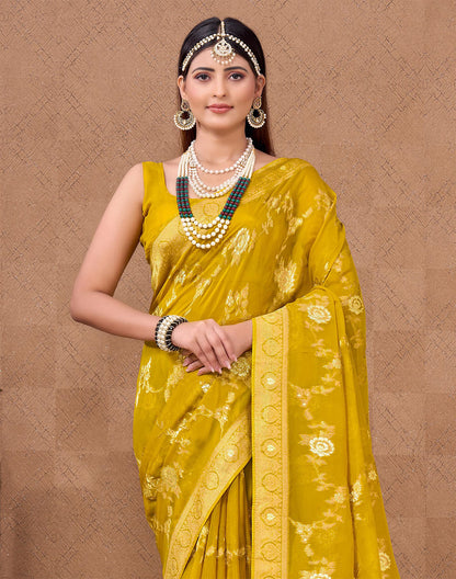 All Over Floral Design Organza Saree in Yellow