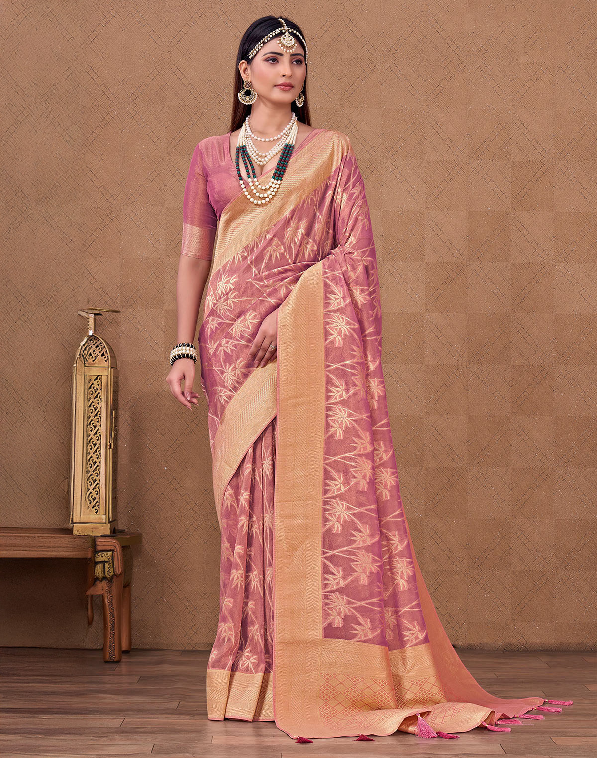 Pink Shaded Fancy Organza Contrast Border Saree