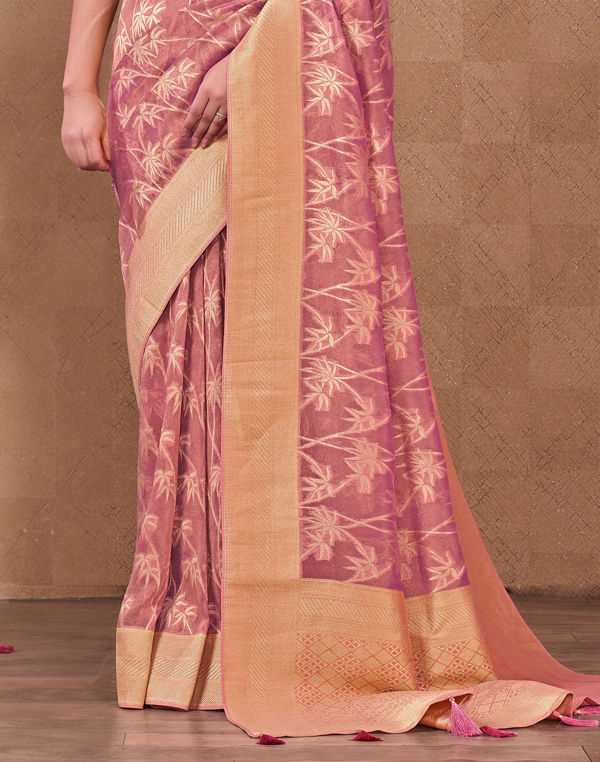 Pink Shaded Fancy Organza Contrast Border Saree