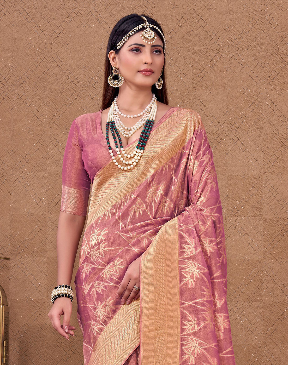 Pink Shaded Fancy Organza Contrast Border Saree