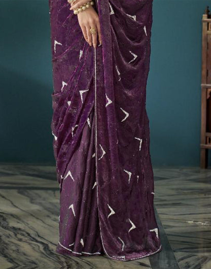 Wine Coloured Georgette Party Wear Saree