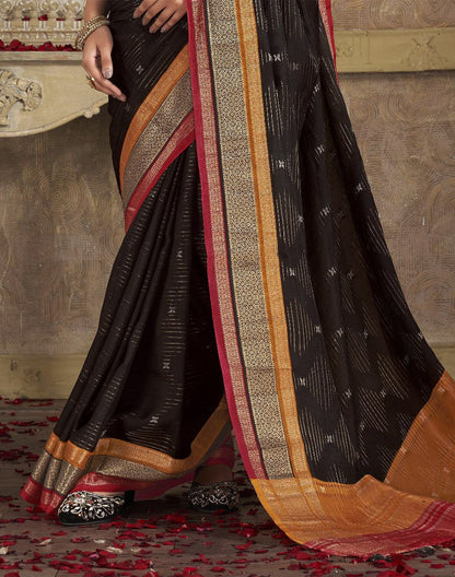 Black Silver Zari Motifs Party Wear Satin Saree