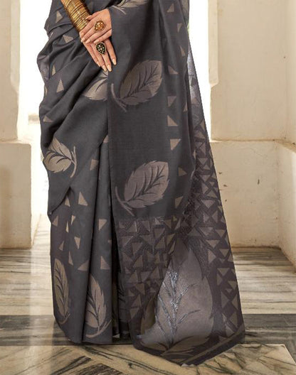 Dark Grey Organza Self Blouse Party Wear Saree