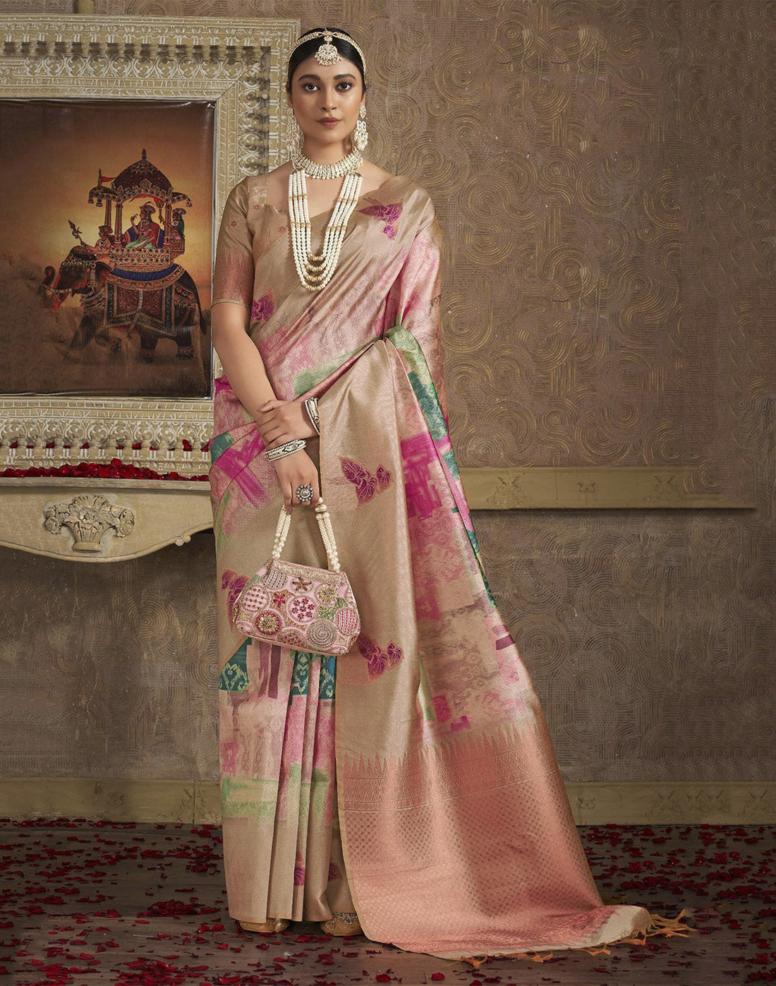 Graphic Print Multi Color Organza Designer Saree