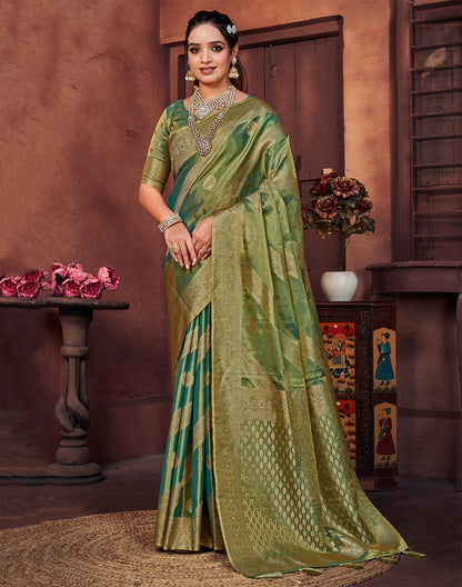 Green Double Shaded Banaras Fancy Saree