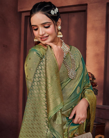 Green Double Shaded Banaras Fancy Saree