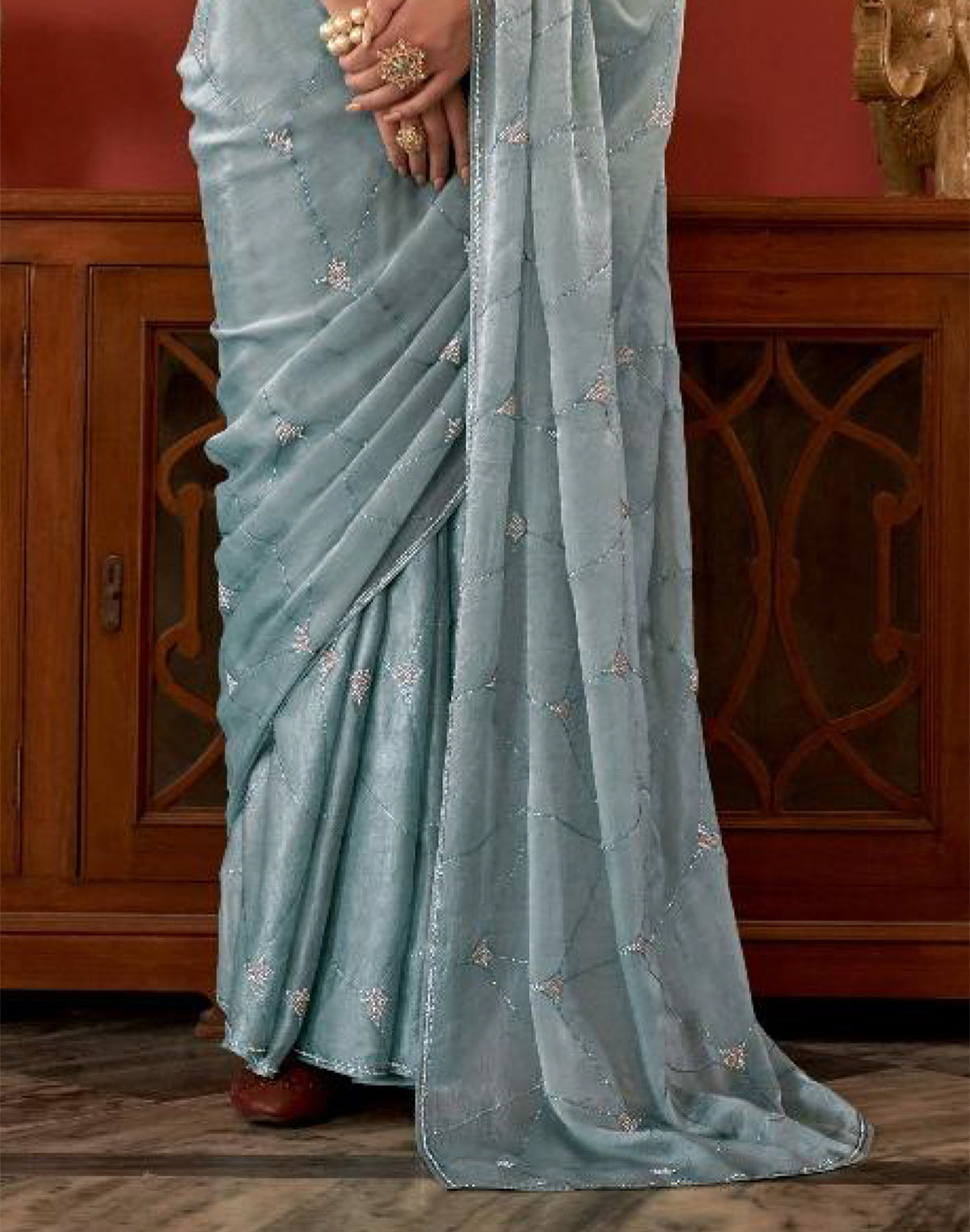 Floral Sequence Work Georgette Saree in Grey