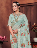 Elegtant Digital Floral With Sequence Work Pista Green Saree