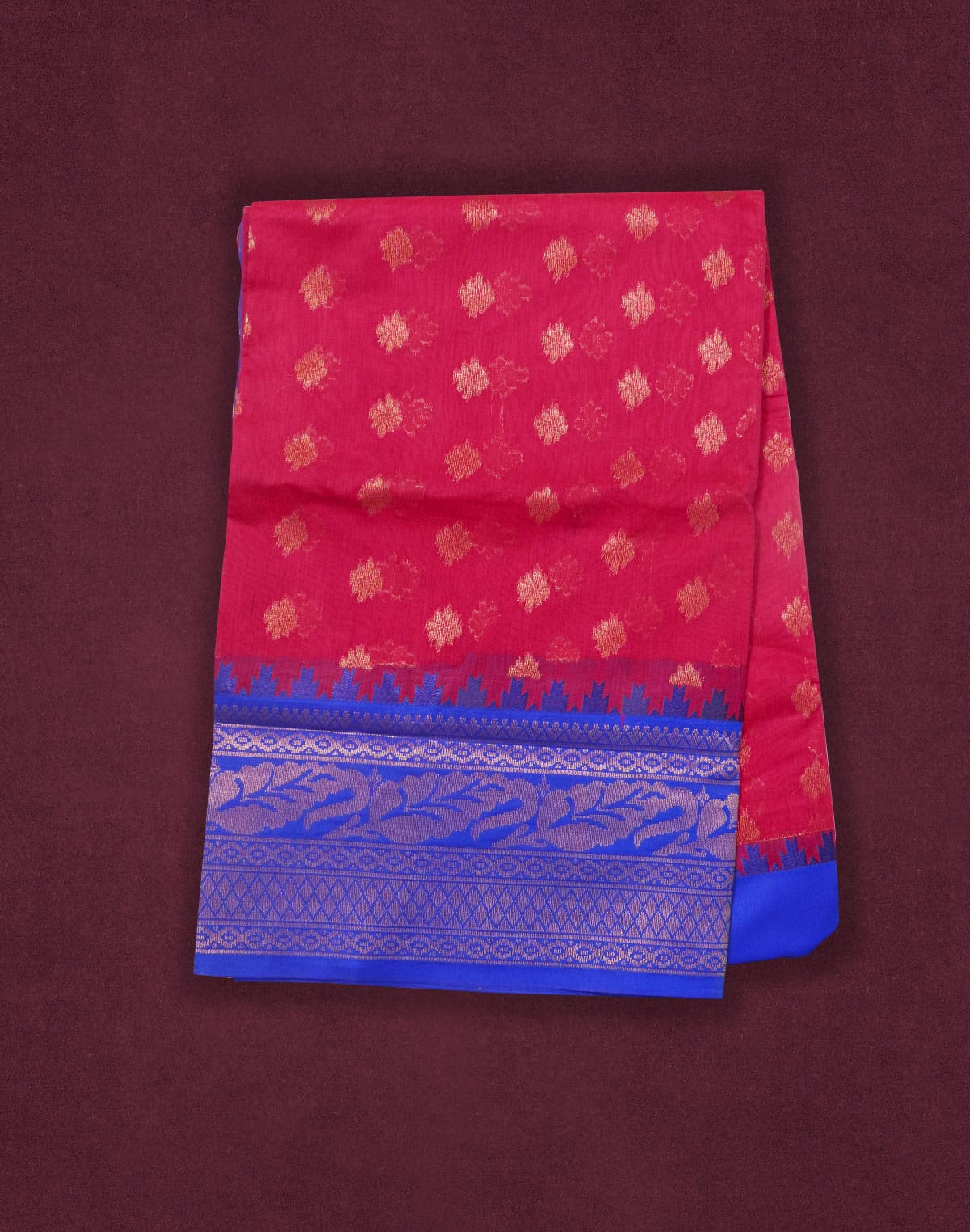 Pink and Royal Blue Sico Cotton Silk Saree