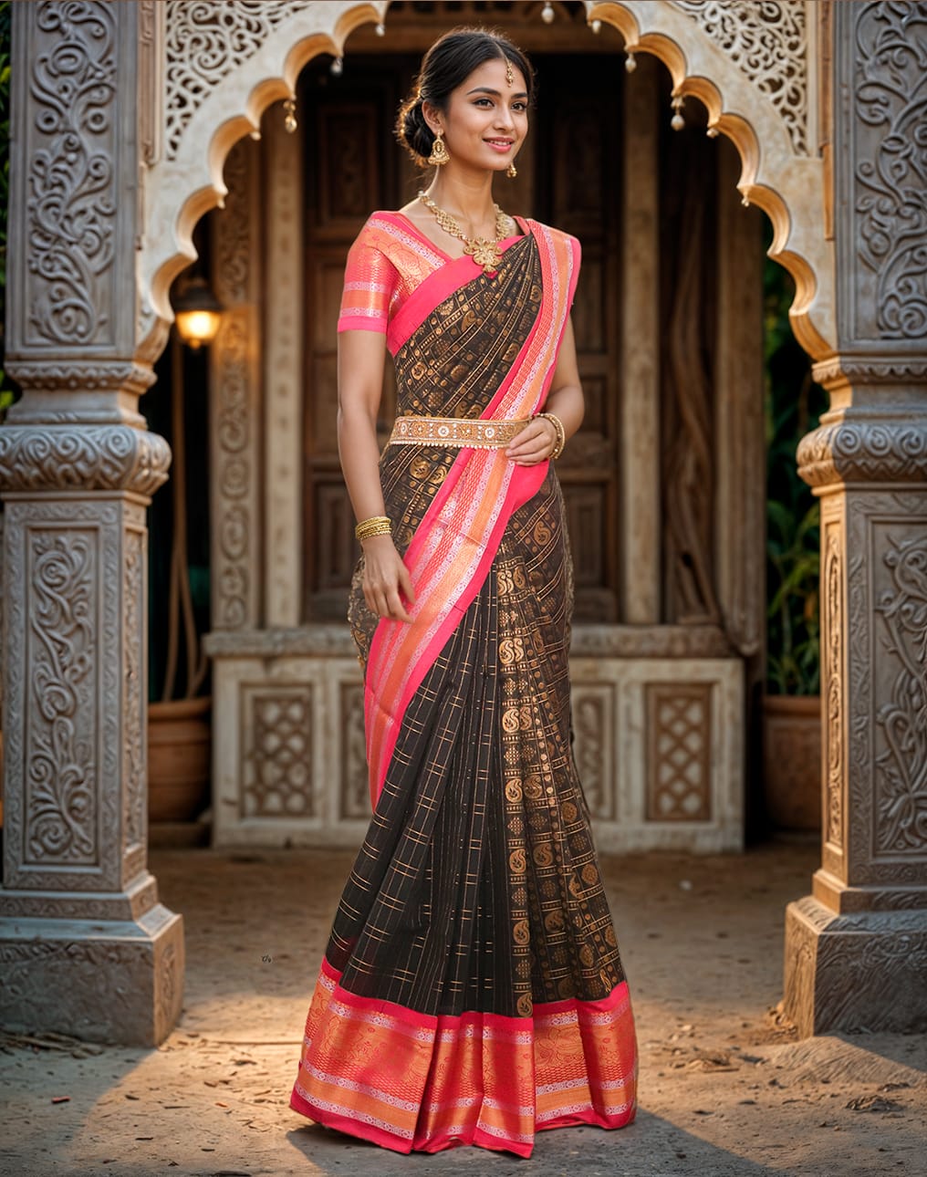 Black Coloured Chanderi Sico Cotton Saree