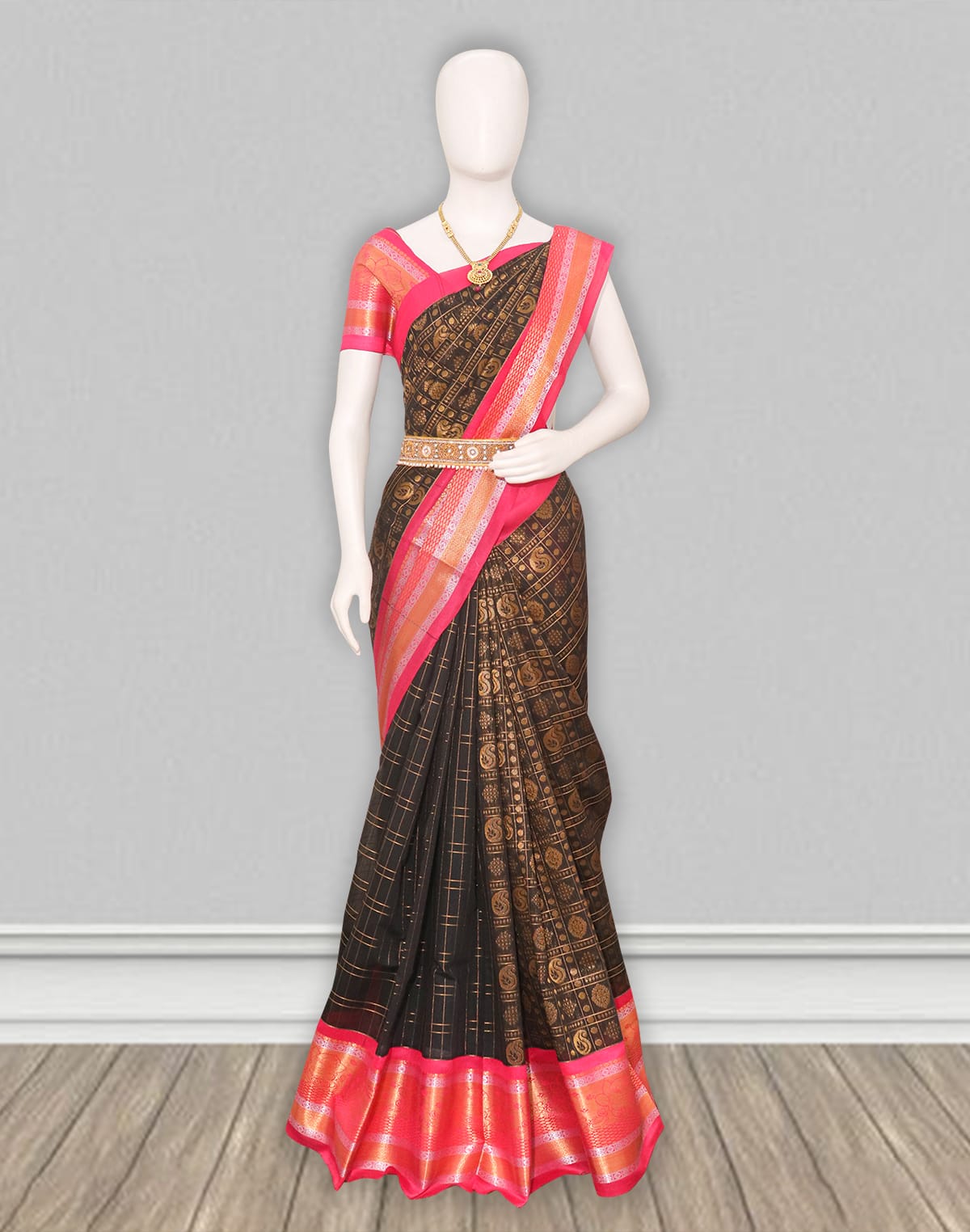 Black Coloured Chanderi Sico Cotton Saree