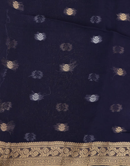 Navy Blue Organza Butta Saree