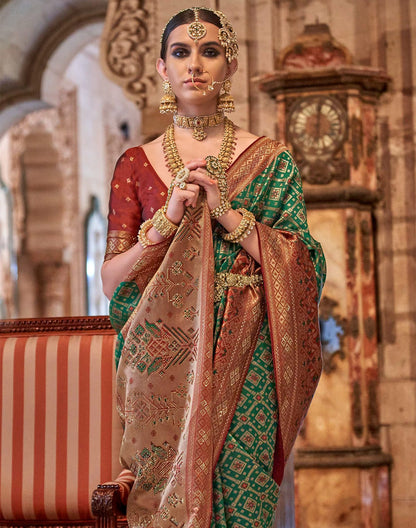 Bottle Green Banaras Silk Stones work Saree