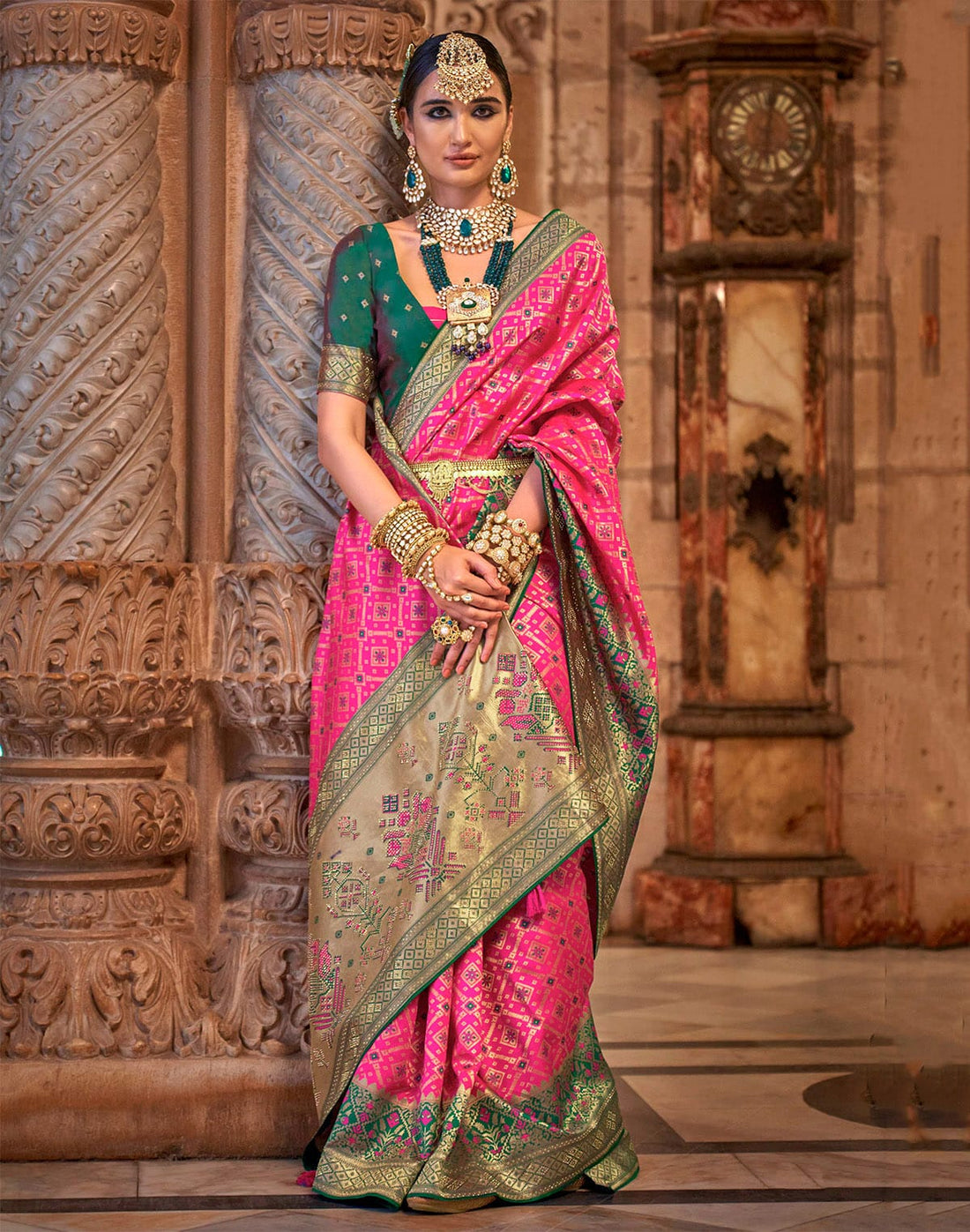 Pink Banaras Silk Stones work Fancy Saree