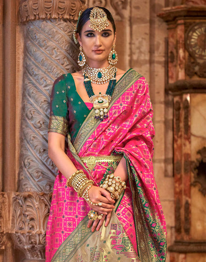 Pink Banaras Silk Stones work Fancy Saree