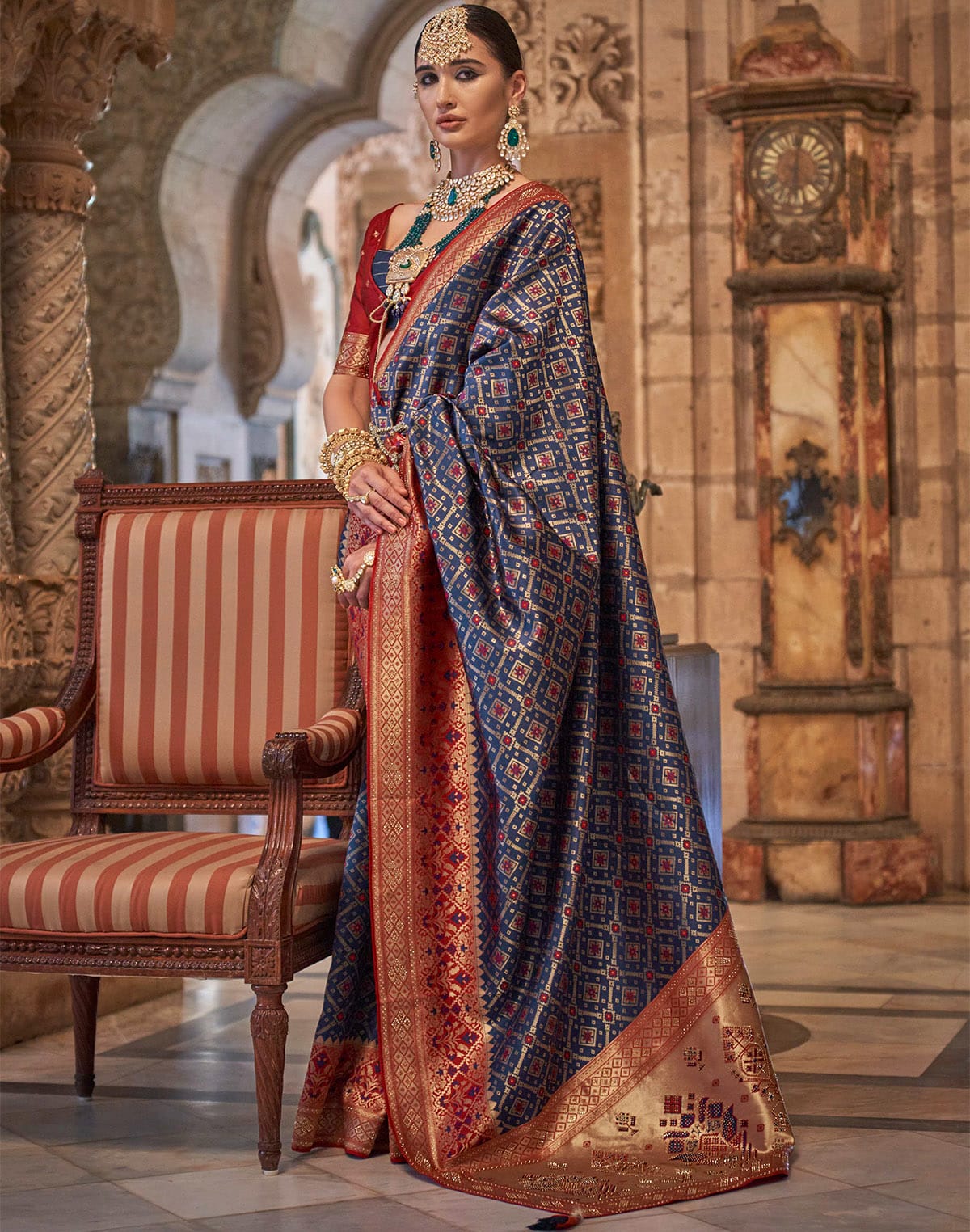 Navy Blue Banaras Stones work Saree