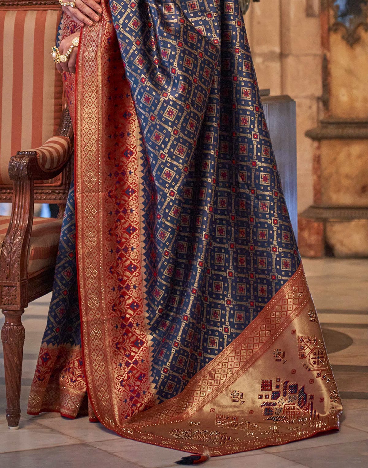 Navy Blue Banaras Stones work Saree