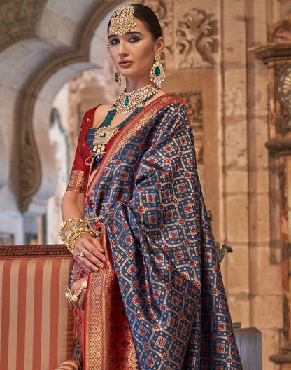 Navy Blue Banaras Stones work Saree